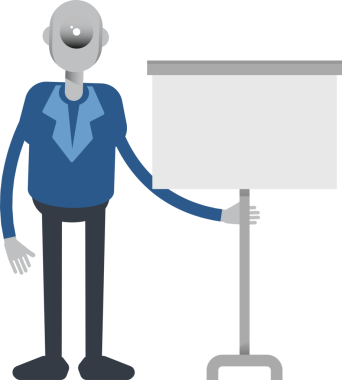 Robot Çalışan Karakteri Sunar Whiteboard