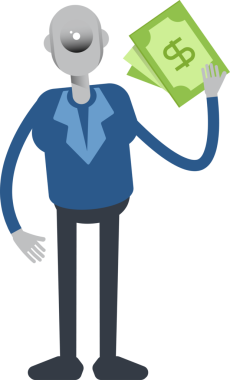 Robot Çalışan Karakteri Dolarlık Banknotlar Tutuyor