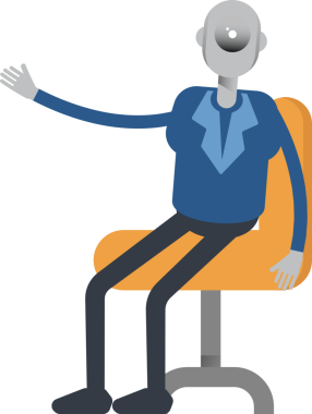 Robot Çalışan Karakteri Ofis Sandalyesinde Oturuyor