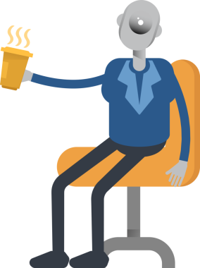 Robot Çalışan Karakteri Kahve İçiyor