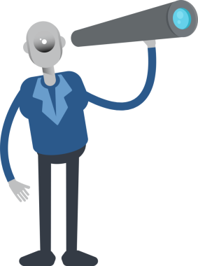 Dürbün kullanan Robot Çalışan Karakteri