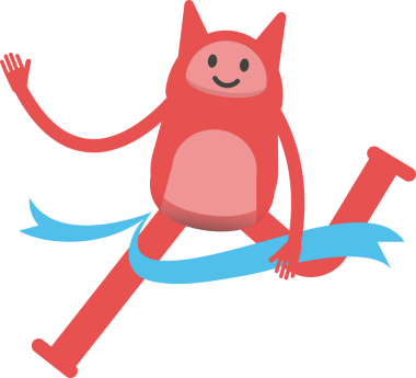 Bitiş çizgisinde koşan Sevimli Canavar Karakteri