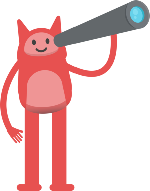 Dürbün kullanan Sevimli Canavar Karakteri