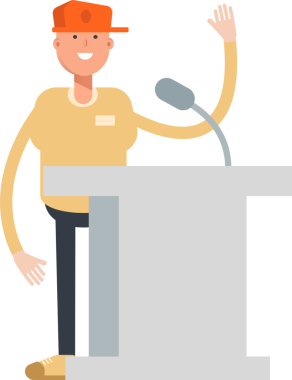 Kap Giyen Adam Podyumda Konuşuyor