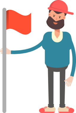 Kırmızı Başlık Karakteri Giyen Adam Bayrak Tutuyor