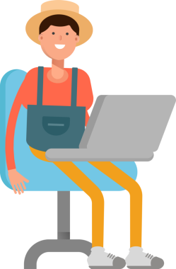 Laptop üzerinde çalışan Çiftçi Karakteri