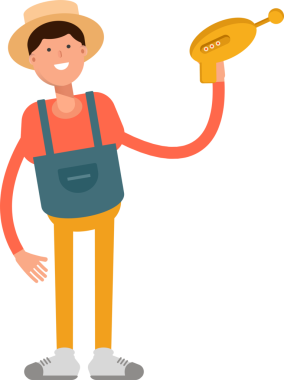 Çiftçi Karakteri Uzay Silahı Tutuyor