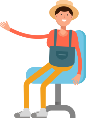 Ofis Sandalyesinde oturan Çiftçi Karakteri