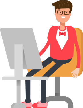 Kırmızı Takım Elbiseli Adam Masaüstünde Çalışıyor