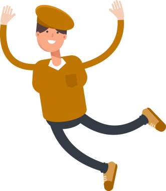 Kaptan karakterli çocuk rahatlıyor ve zıplıyor.