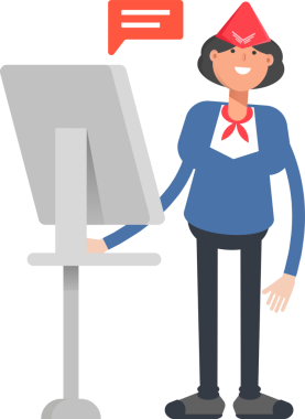 Bilgisayar üzerinde çalışan Hava Hostesi Karakteri