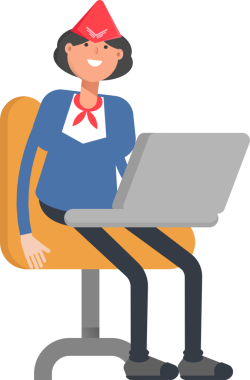 Dizüstü bilgisayarda çalışan Hava Hostesleri Karakteri