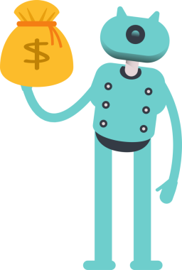 Robot Karakteri Dolar Çuvalı Tutuyor