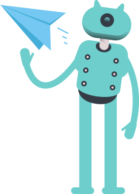 Robot Karakteri Kağıt Uçağı Tutuyor