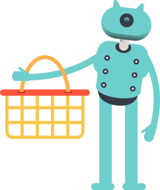 Robot Karakteri Alışveriş Sepeti Tutuyor