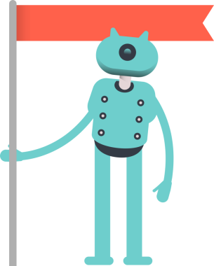 Robot Karakteri Bayrak Direğini Tutuyor