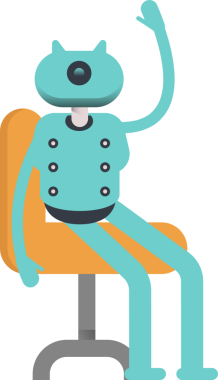 Sandalyede oturan Robot Karakteri