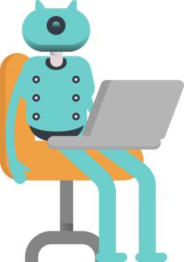 Dizüstü bilgisayarda çalışan Robot Karakteri