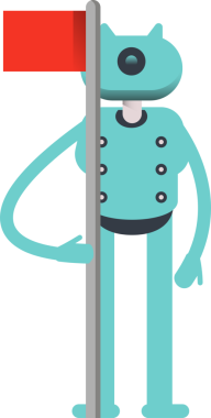 Robot Karakteri Bayrak Direğini Tutuyor