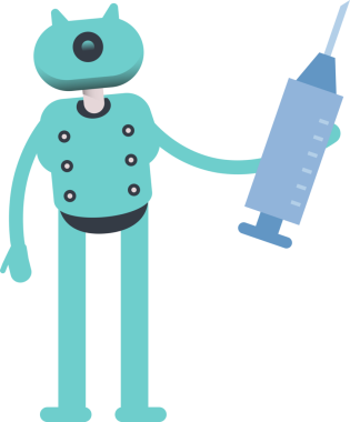 Robot Karakteri Tıbbi Şırınga İllüstrasyonu