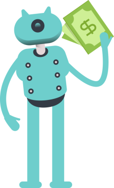 Robot Karakteri Dolarlık Banknotlar Tutuyor