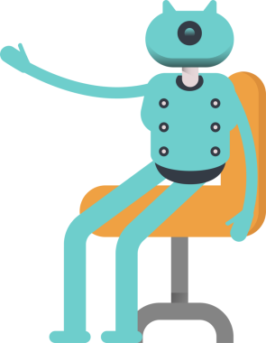 Robot Karakteri Ofis Sandalyesinde Oturuyor