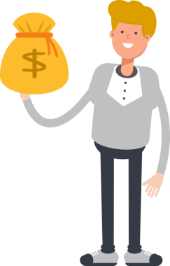 Erkek Karakteri Dolar Çuvalı Tutuyor