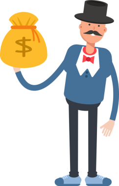 Top Hat Karakterindeki Centilmen Dolar Çuvalı Tutuyor