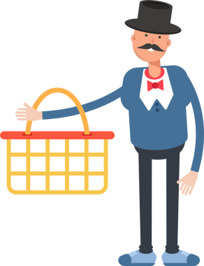 Top Hat Karakteri Alışveriş Sepeti 'ndeki beyefendi.