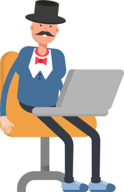 Top Hat Karakterindeki Centilmen Laptop üzerinde çalışıyor