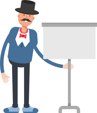 Top Hat Karakterindeki Beyefendi Whiteboard 'u sunar.