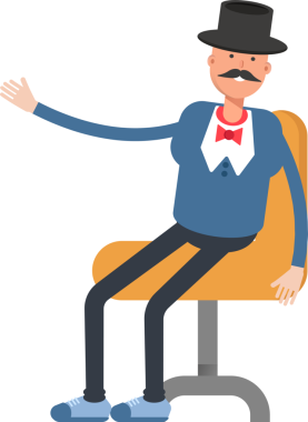 Top Hat Karakterli Beyefendi Ofis Sandalyesinde Oturuyor