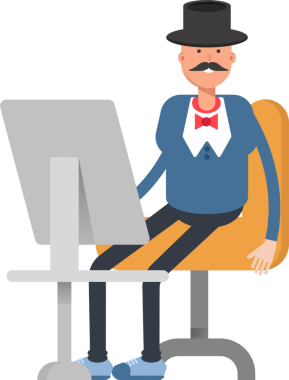 Top Hat Karakterindeki Beyefendi Masaüstünde Çalışıyor