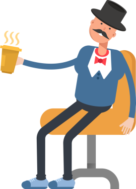 Top Hat Karakteri 'ndeki beyefendi kahve içiyor.