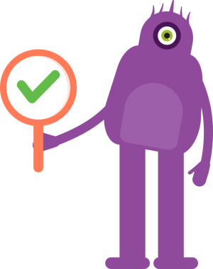 Sevimli Canavar Karakteri Deneme İşareti Gösteriliyor