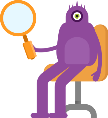 Sevimli Canavar Karakteri Oturan ve Tutan Büyüteç