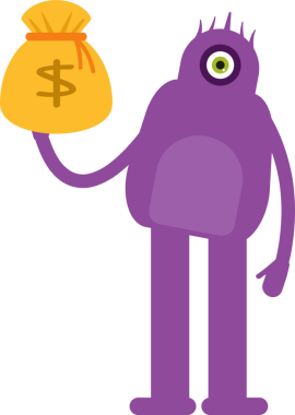 Sevimli Canavar Karakteri Dolar Çuvalı Tutuyor