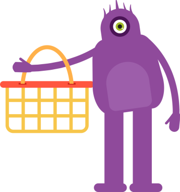 Şirin Canavar Karakteri Alışveriş Sepeti Tutuyor