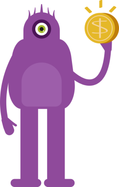 Sevimli Canavar Karakteri Bir Dolarlık Para Tutuyor