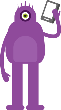 Akıllı telefondan konuşan Sevimli Canavar Karakteri