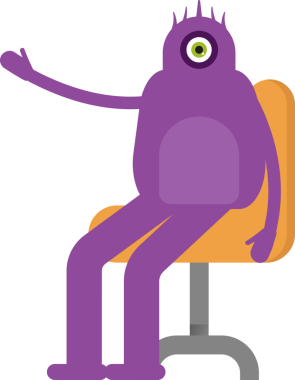 Ofis Sandalyesinde oturan Sevimli Canavar Karakteri