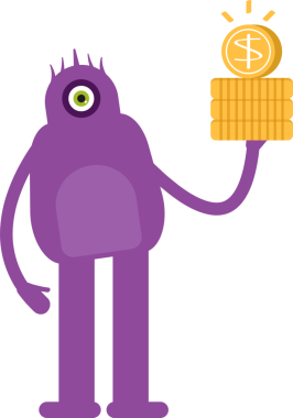 Sevimli Canavar Karakteri Bir Dolarlık Para Tutuyor