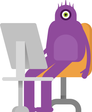 Masaüstünde Çalışan Sevimli Canavar Karakteri