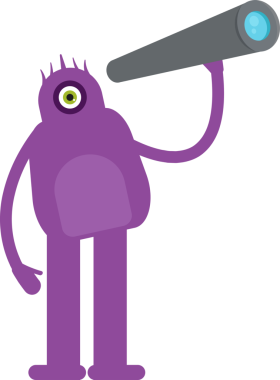 Dürbün kullanan Sevimli Canavar Karakteri