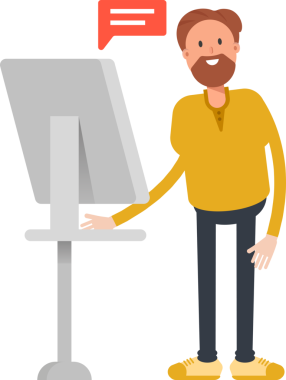 Bilgisayar üzerinde çalışan Sakallı Adam Karakteri