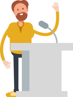 Sakallı Adam Karakteri Kürsüde Konuşuyor