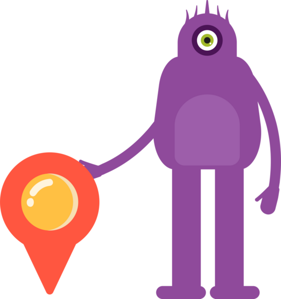 Sevimli Canavar Karakteri ve Konum İğnesi