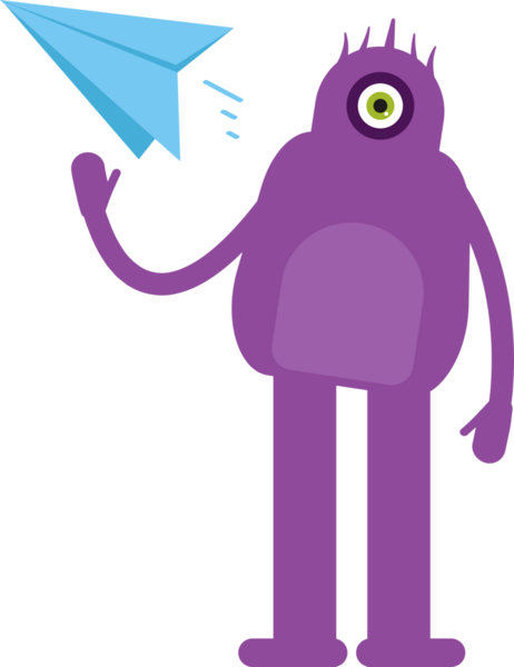 Sevimli Canavar Karakteri Kağıt Uçak Tutuyor