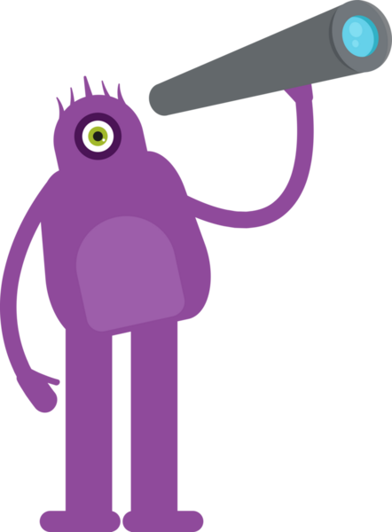 Dürbün kullanan Sevimli Canavar Karakteri