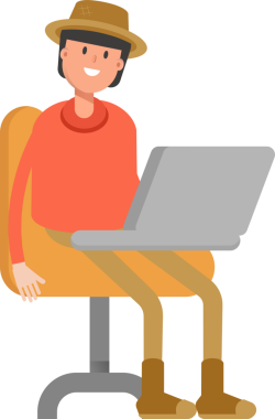 Laptop üzerinde çalışan Çiftçi Karakteri